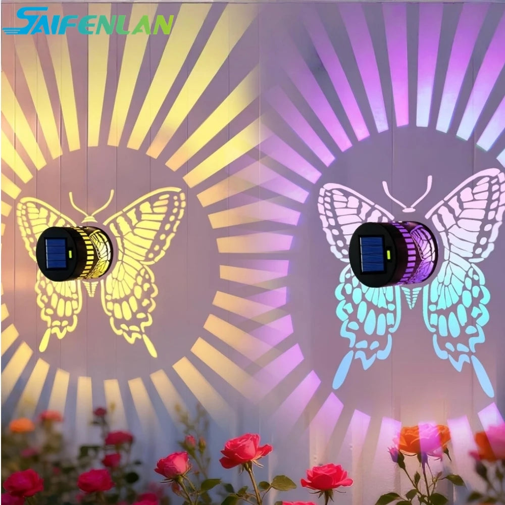 projecteur solaire papillon noir moderne auto change couleur led adhésifextérieur autonomepanneau solaire