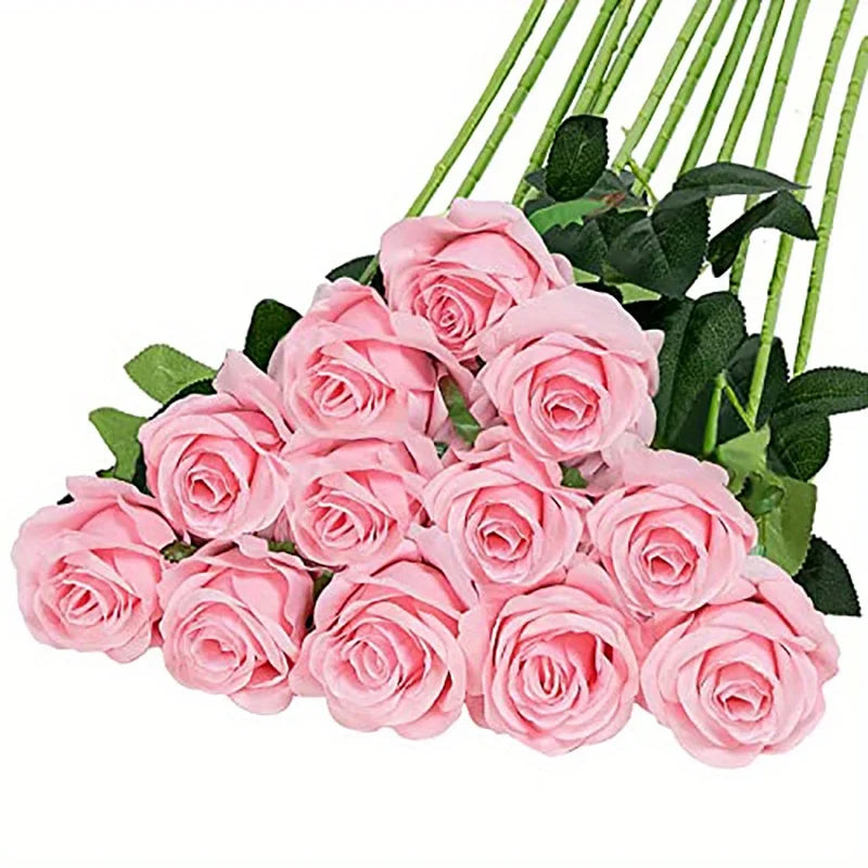roses artificielles rouges decoration mariage anniversaire intérieur romantique branches soie verte