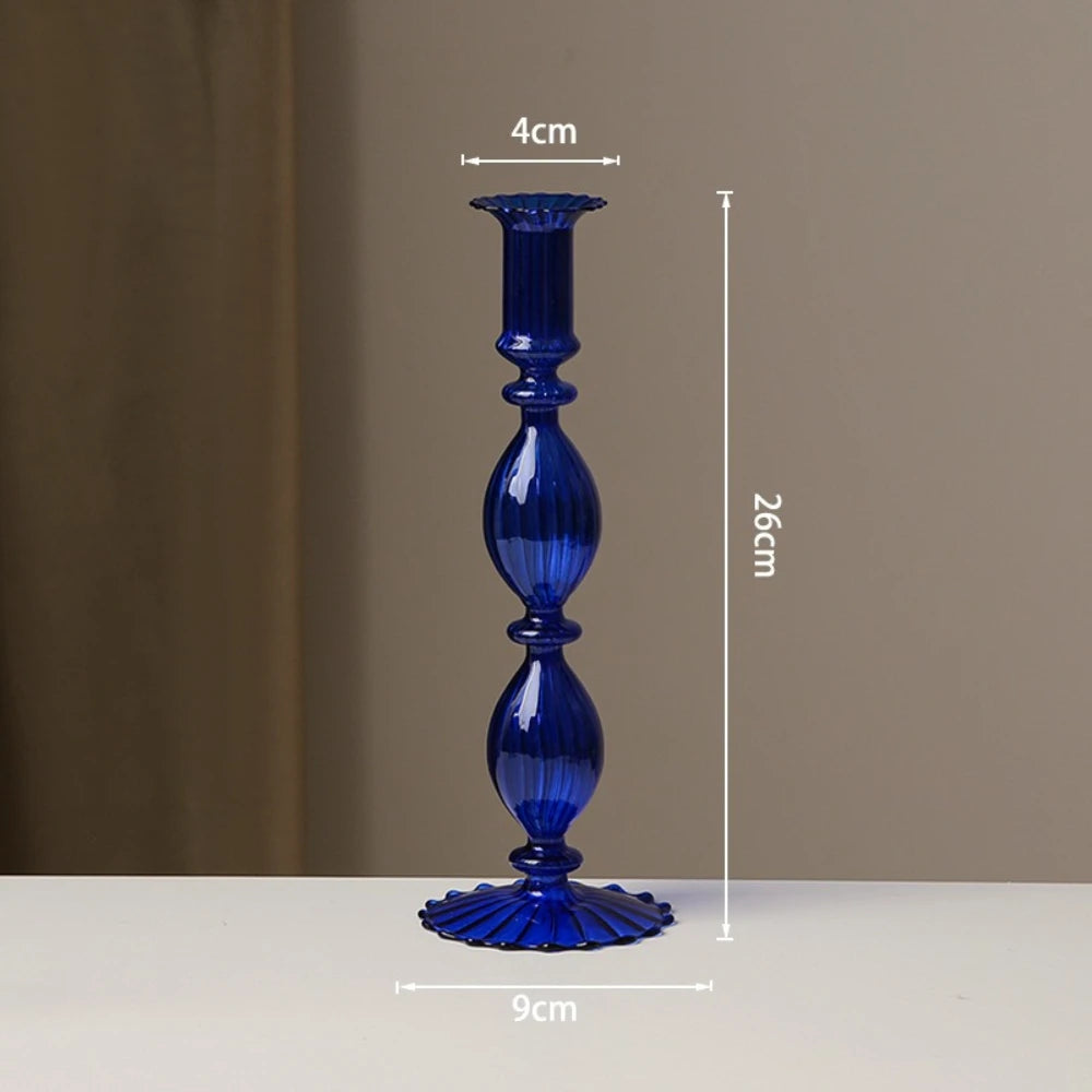 bougeoirs verre transparent rayures horizontales classiques or doré rose bleu vert noir