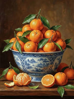 tableau peindre diy toile peinture huile oranges feuilles bol décoratif guide pinceaux nouveau peintre