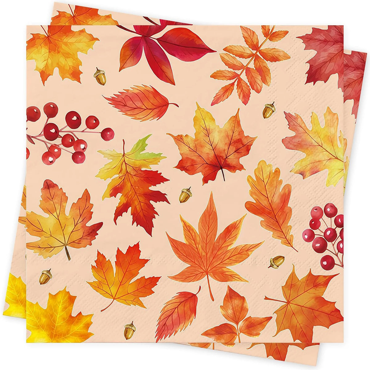 serviettes table automnales feuilles citrouilles motifs floraux orange jaune rouge beige pack 20 pack