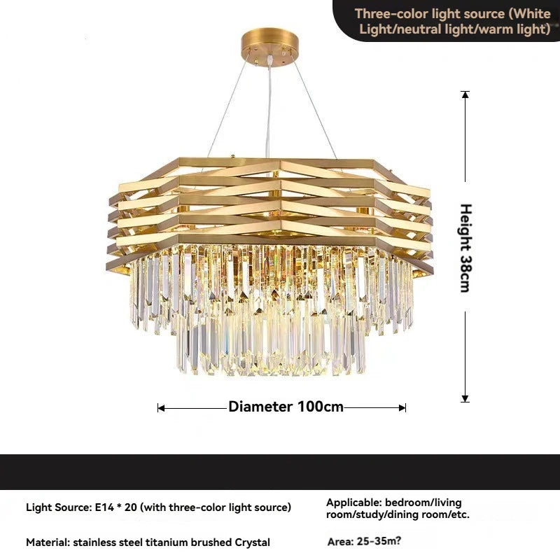 suspension lumineuse moderne dorée cristal transparent rayures horizontales led 3000k 4000k 6000k