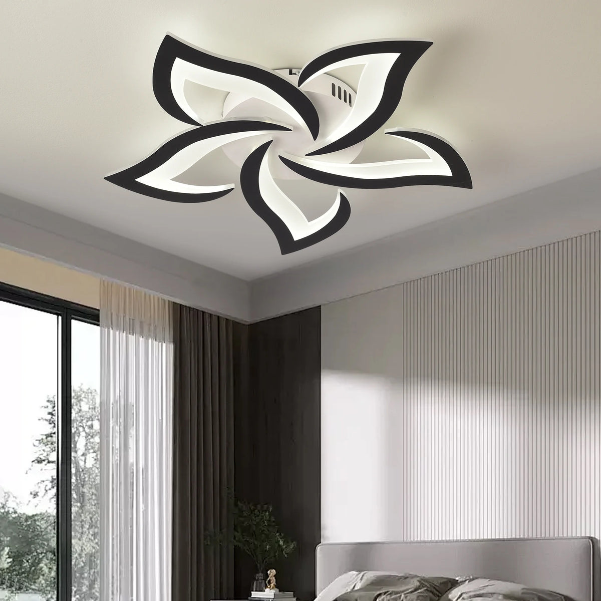 plafonnier led blanc noir fleurs stylisées moderne cuisine chambre salon