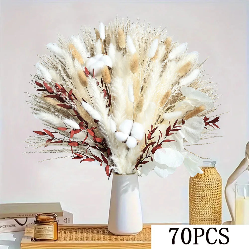 Bouquet fleurs séchées pampas blanche rouge décoration maison anniversaire boho festive