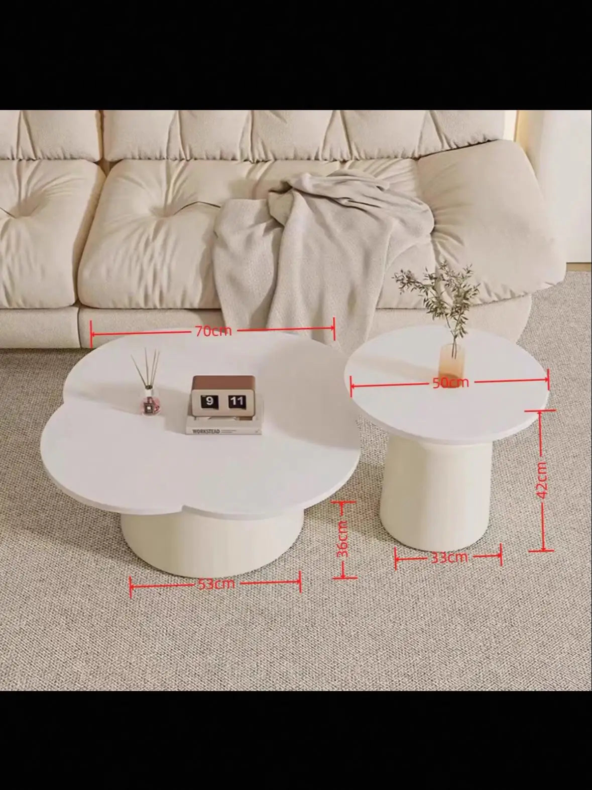 table basse moderne bois rondes finition pierre blanc noir salon chambre