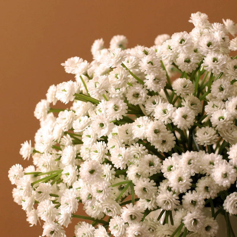 bouquet fleurs artificielles gypsophila blanc vert bleu violet décoration intérieure mariage anniversaire minimaliste