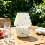 lampe poser contemporaine marron blanc jaune texture marbrée motifs géométriques opacité minimaliste