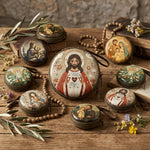 boîte rangement métal zipper illustrations religieuses saints coeurs sacrés multi usages opaques