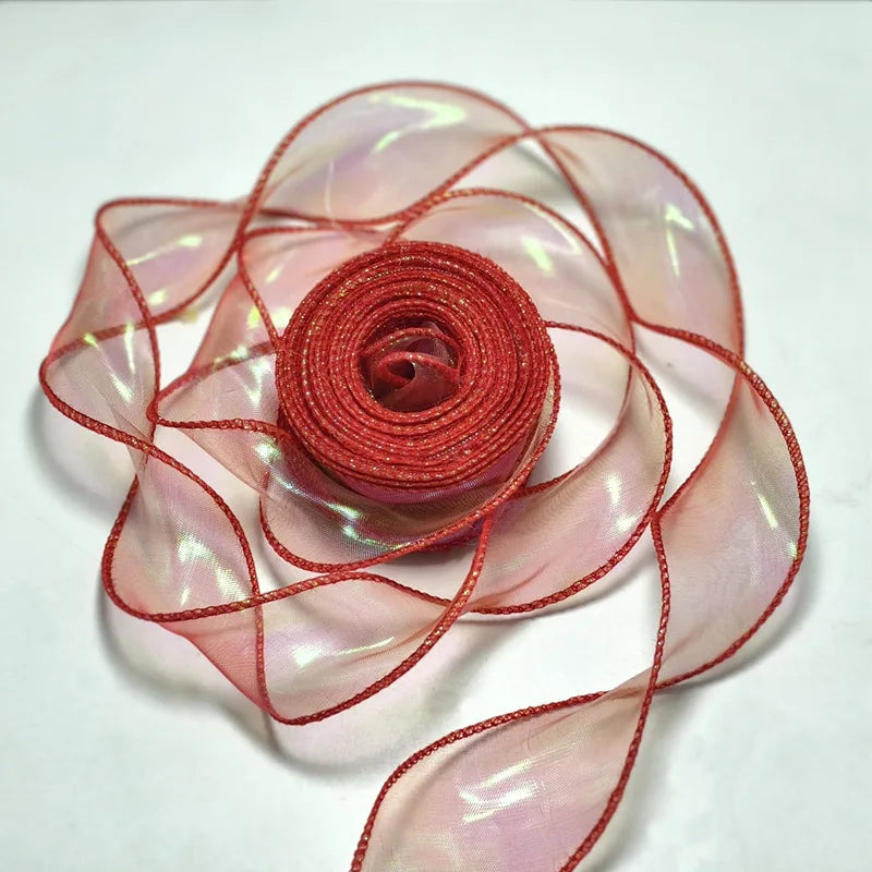 ruban organza holographique moderne blanc rose violet bleu orange 10 yards translucide