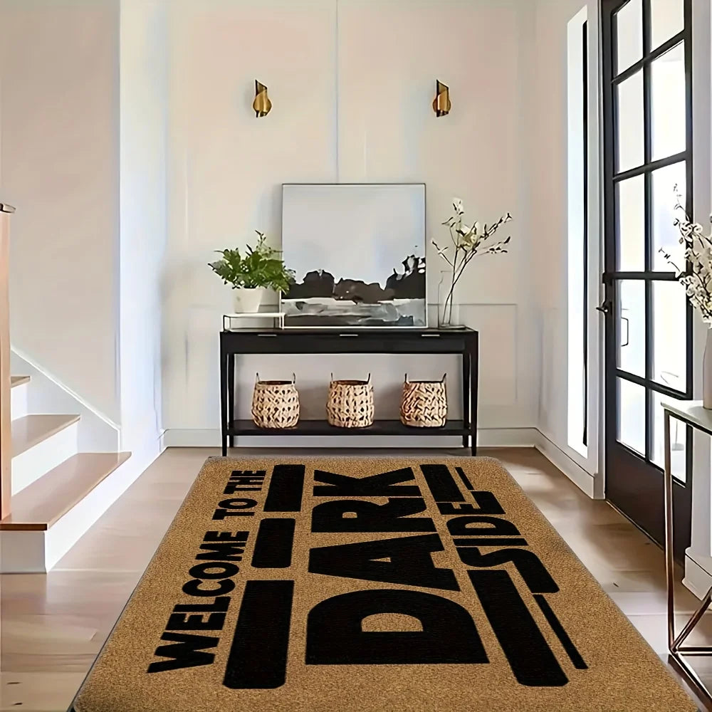 tapis moderne bienvenue dark side marron noir lettres relief antidérapant polyester salon chambreentrée
