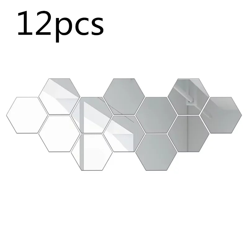 miroirs hexagonaux adhésifs modernes gris clair doré noir brillants 12 pièces