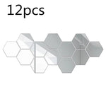 miroirs hexagonaux adhésifs modernes gris clair doré noir brillants 12 pièces