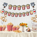 décoration anniversaire thème cinéma assiettes jetables serviettes gobelets nappe guirlande popcorn rouge noir doré