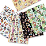 serviettes animées personnages floraux étoiles polyester coton beige noir blanc rose vert