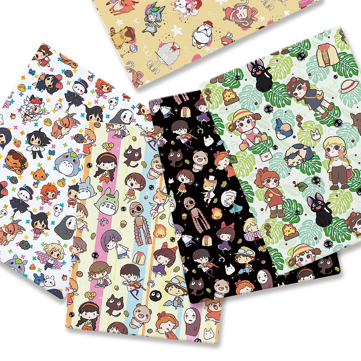serviettes animées personnages floraux étoiles polyester coton beige noir blanc rose vert
