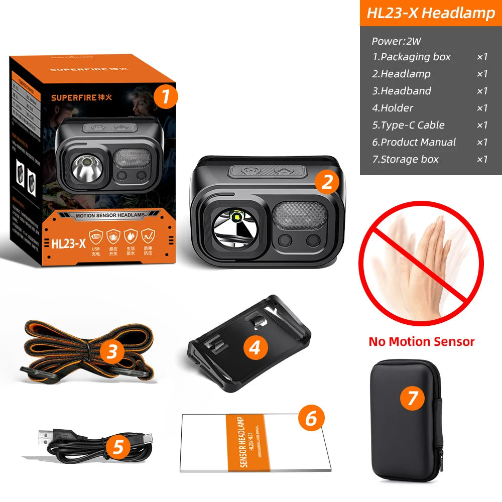 lampe frontale led rechargeable ip44 noir orange rayures moderne camping
