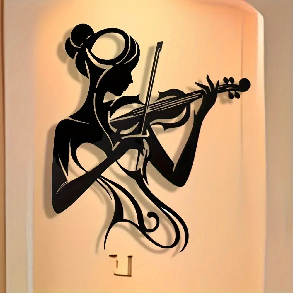 décoration murale sculpture violoniste femme silhouettes détails floraux moderne noireintérieur chambre salon erotique art