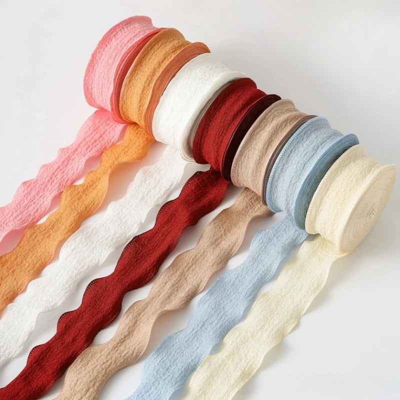 rubans polyester plissés ondulés rose orange beige blanc rouge bleu clair vert noir violet