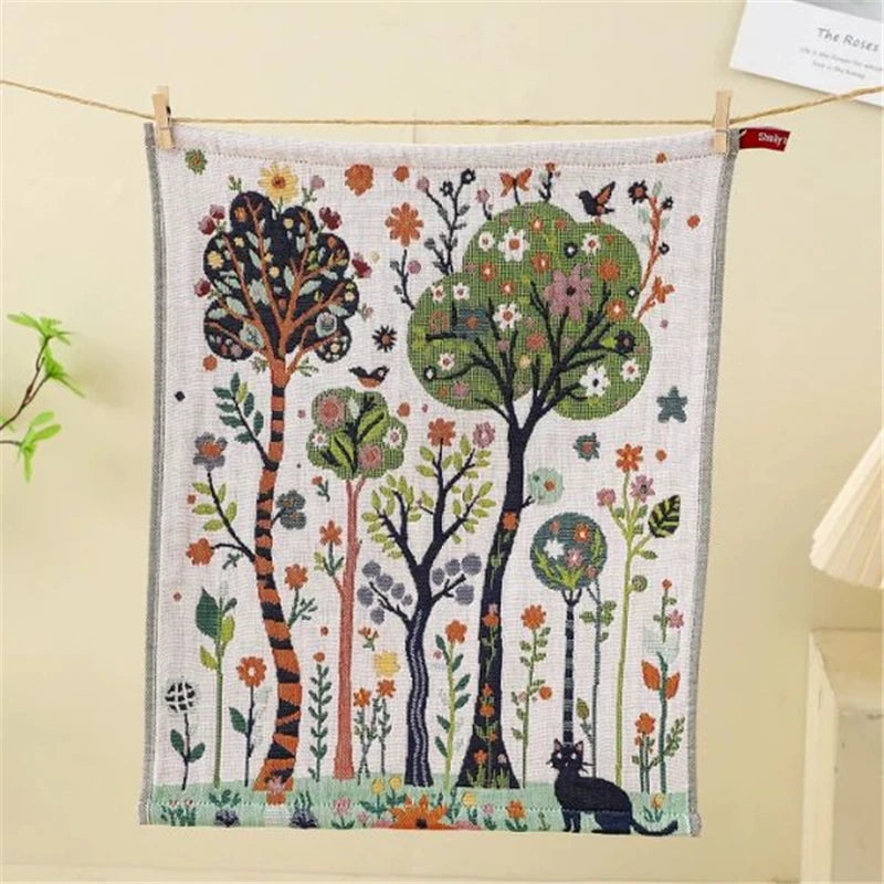 tapisserie coton biologique forêt animaux motifs colorés clips bois moderne artiste