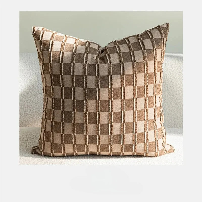 housse coussin décorative élégante marron motif géométrique moderne 100 polyester 45x45cm sofa