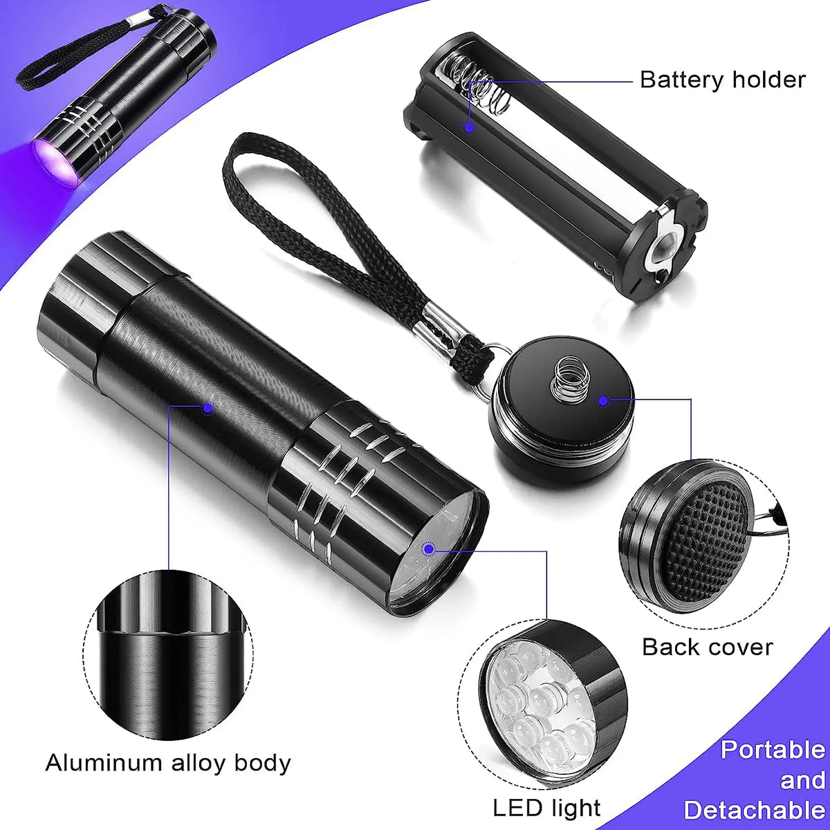 lampe torche uv led résistante autodéfense 10w moderne alliage aluminium