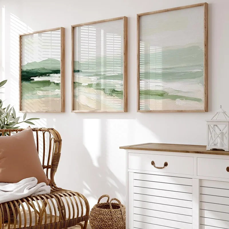 affiche moderne paysage abstrait vert toile minimaliste sans cadre chambre salon decoration mur
