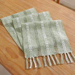 nappe décorative bohème géométrique franges semi transparente blanc rose vert gris bleu marine table