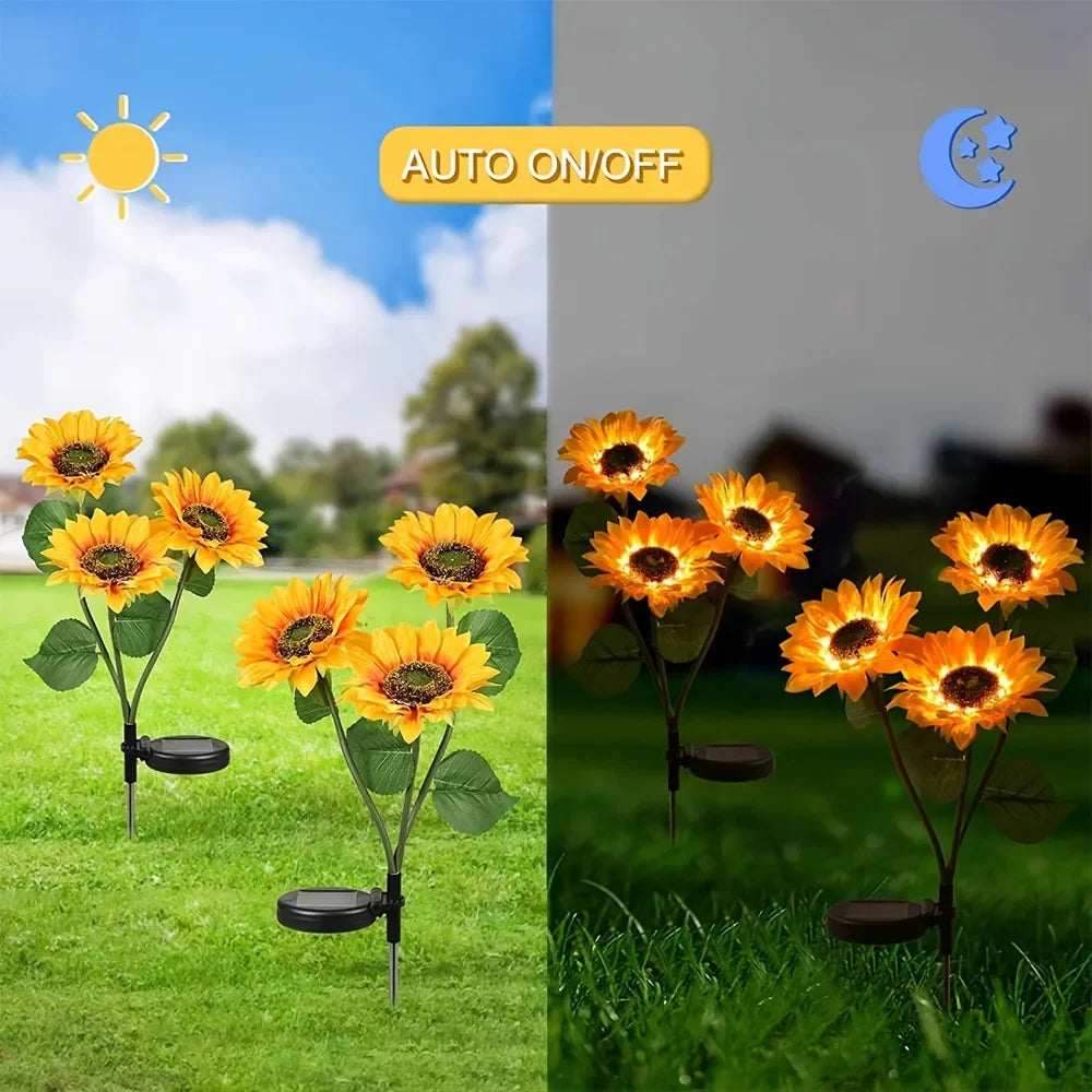 lumières solaires fleurs artificielles jaune vert feuilles pétales moderne décoratifextérieur piquet métallique