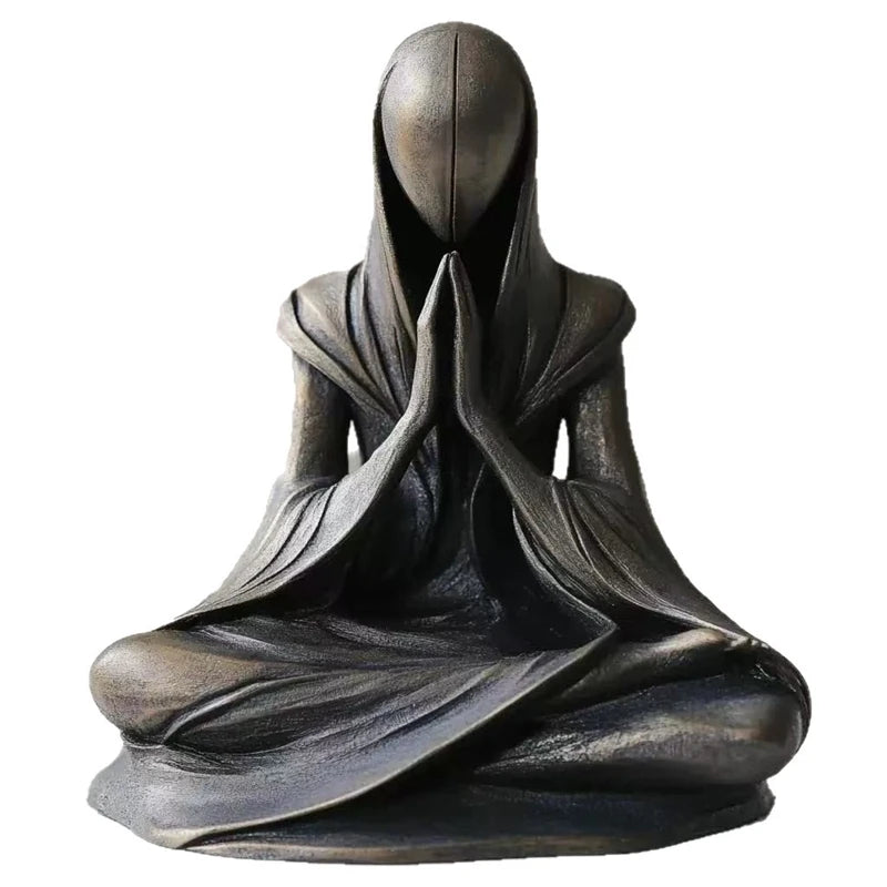 statue décorative méditative résine bronze doré figure assise spirituel abstraite chambre zen yoga