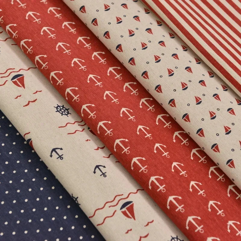 tissu marin motif ancre voilier vague coton biodegradable respectueux environnement 50x110cm