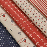 tissu marin motif ancre voilier vague coton biodegradable respectueux environnement 50x110cm