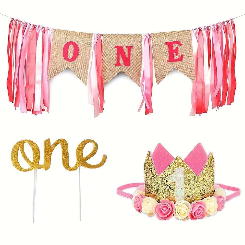 couronne anniversaire an glitter guirlande burlap rubans bleu doré blanc rose