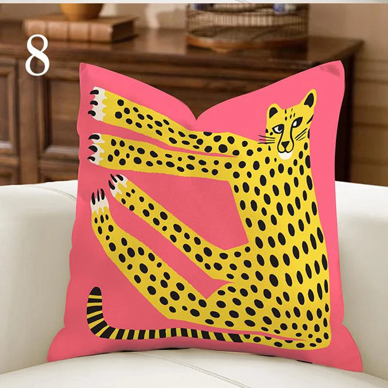 housse coussin motif animalier floral multicolore moderne carré 45x45cm polyester