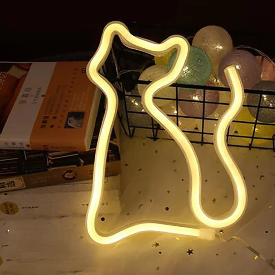 néon chat forme animaux chambre veilleuse led rose blanc moderne adhésif mur opaque