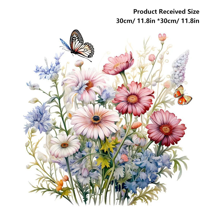 sticker mural multicolore fleurs papillons adhésif illustration salon salle bains deco minimaliste