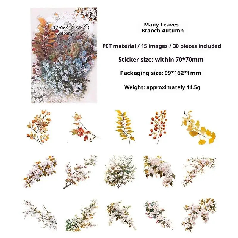 décorations florales vintage adhésives fleurs motifs floraux divers opaques romantiques set 30 pièces