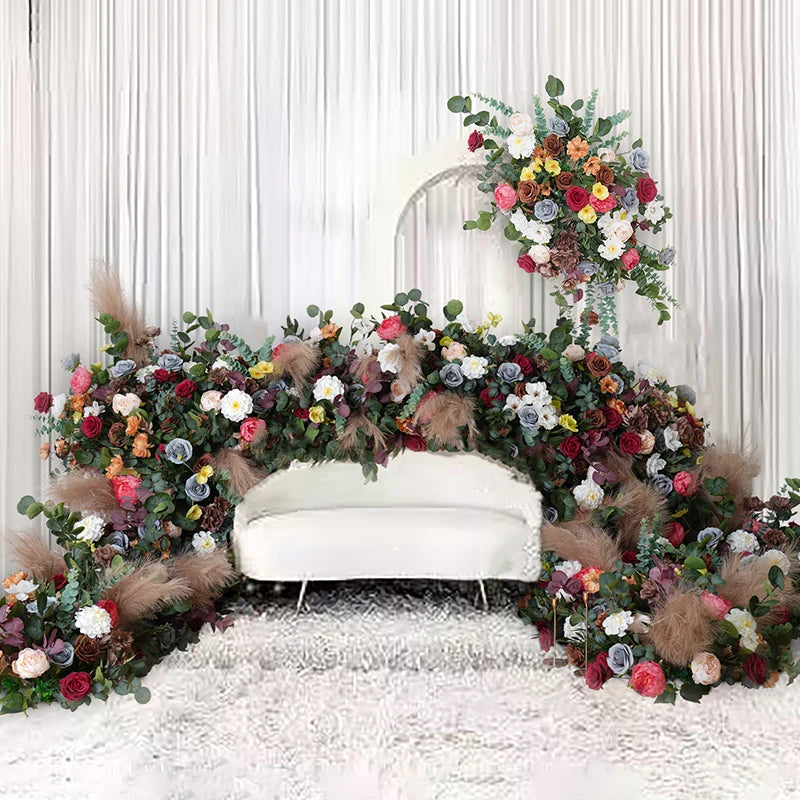 arche fleurs artificielles romantique bouquet feuilles vertes anniversaire mariage deco exterieur