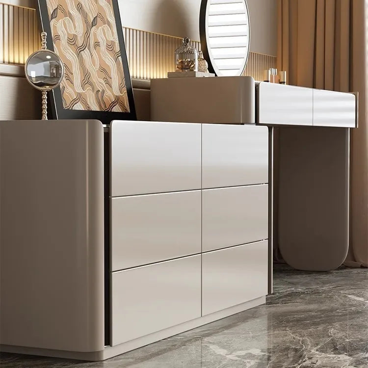 meuble rangement moderne commode tiroirs table maquillage miroir tabouret bois chêne massif beigeclair