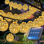 guirlande lumineuse solaire or noir 50 led modes moderne perforée géométrique festive extérieure