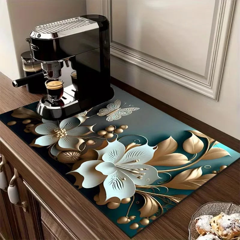 tapis cuisine moderne fleurs géométriques respectueux environnement 20x30cm 30x40cm 40x60cm 50x80cm