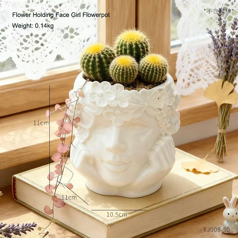 pots fleurs résine forme fille fleurs sculptées succulentes cactus plantes vertes deco bohème vintage