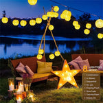 guirlande lumineuse solaire 30 led jaune lanternes sphériques motif strié ambiance japonaise festiveextérieur