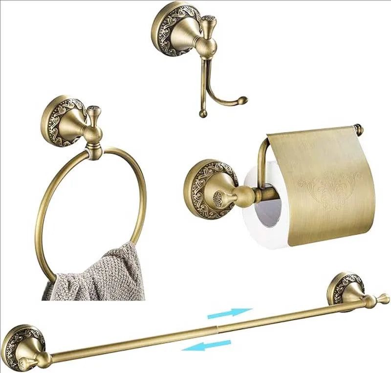 accessoires salle bain doré ornements floraux classique porte serviettes mural anneau crochet fixations vis