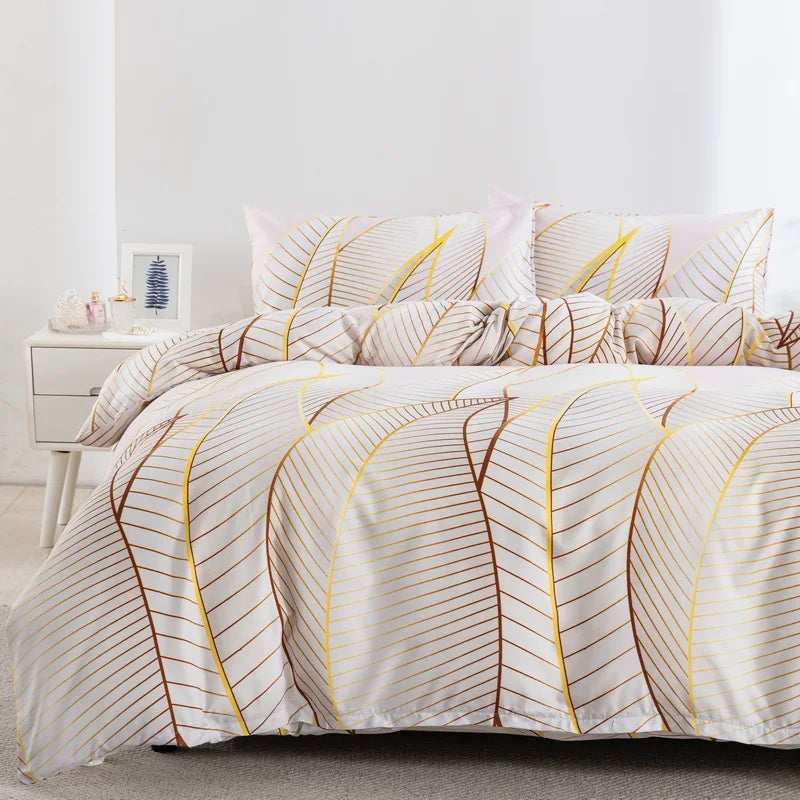 Ensemble housse couette feuille d'or orange