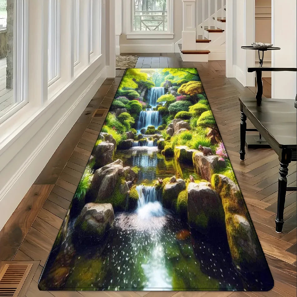 tapis moderne motif cascade naturel vert bleu blanc noir salon salle bainDecoration Aubusson polyester