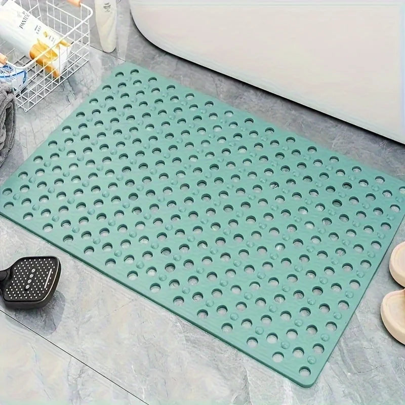 tapis bain douche gris vert perforations anti dérapage moderne salle bain ventilation trous ronds