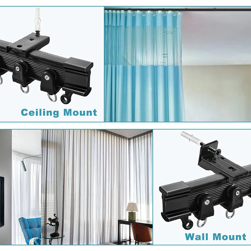rideau fenêtre moderne noir clips acier inoxydable plaque métallique rallonges suspension vis boulons pvc