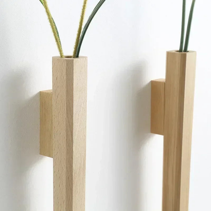 vases muraux bois naturel minimaliste modernes japonais fleurs plantes fixation murale