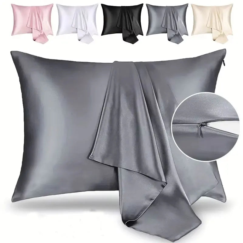 protège oreiller gris uni moderne 100 polyester fermeture glissière hypoallergénique respirant satin
