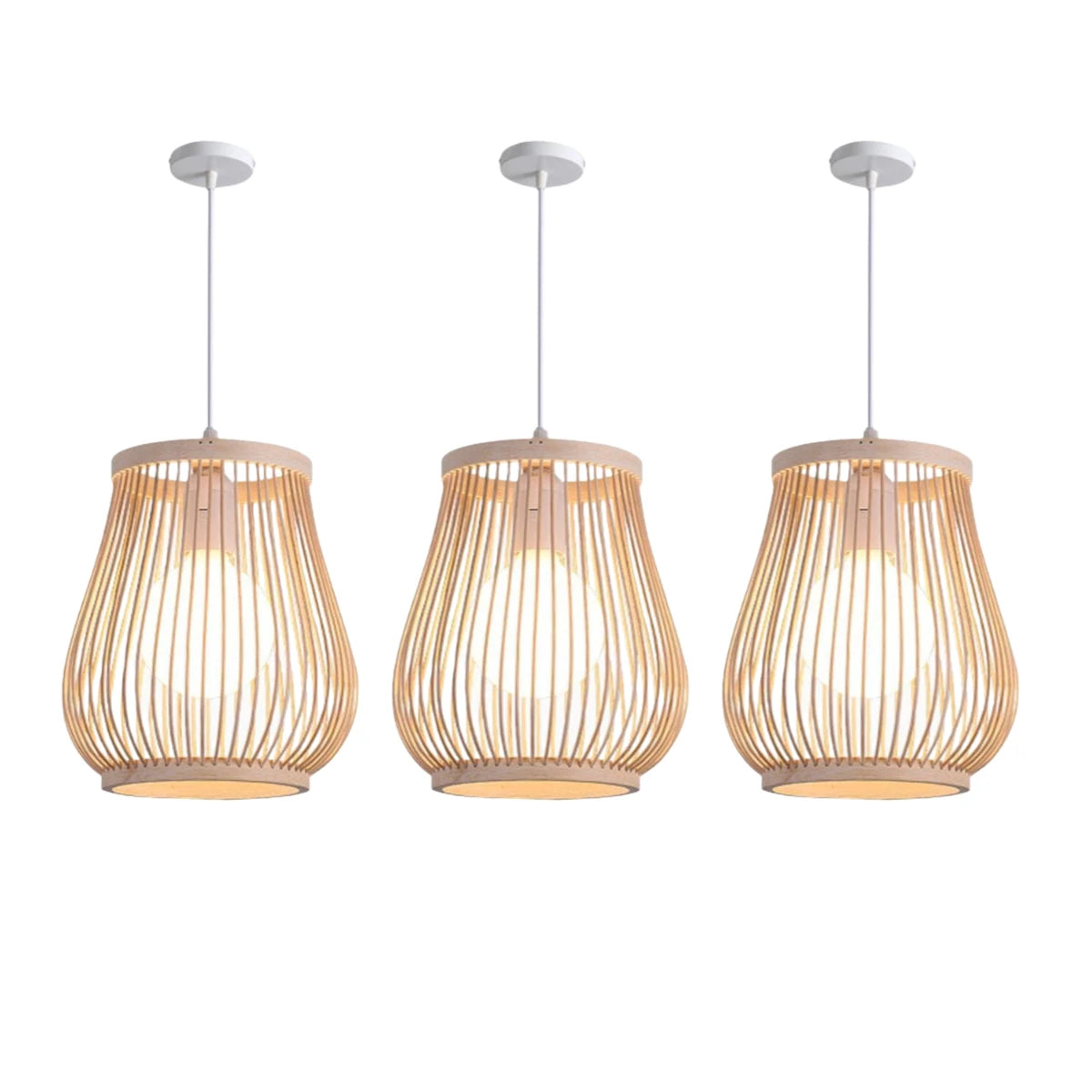 suspension lumineuse bambou rayures horizontales moderne oriental marron clair beige